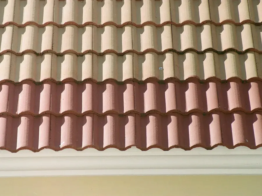 Sunlit interlocking clay roof tiles